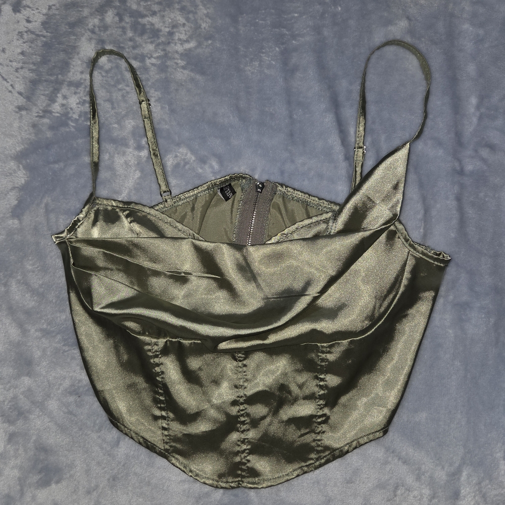 Zaful Olive Green Satin Top